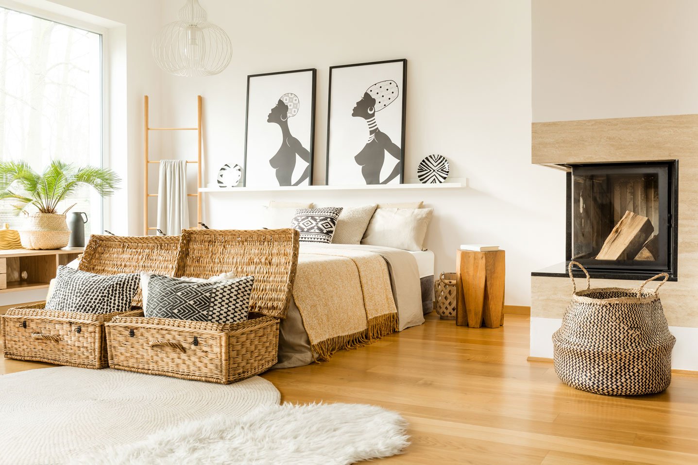 fireplace in bedroom.